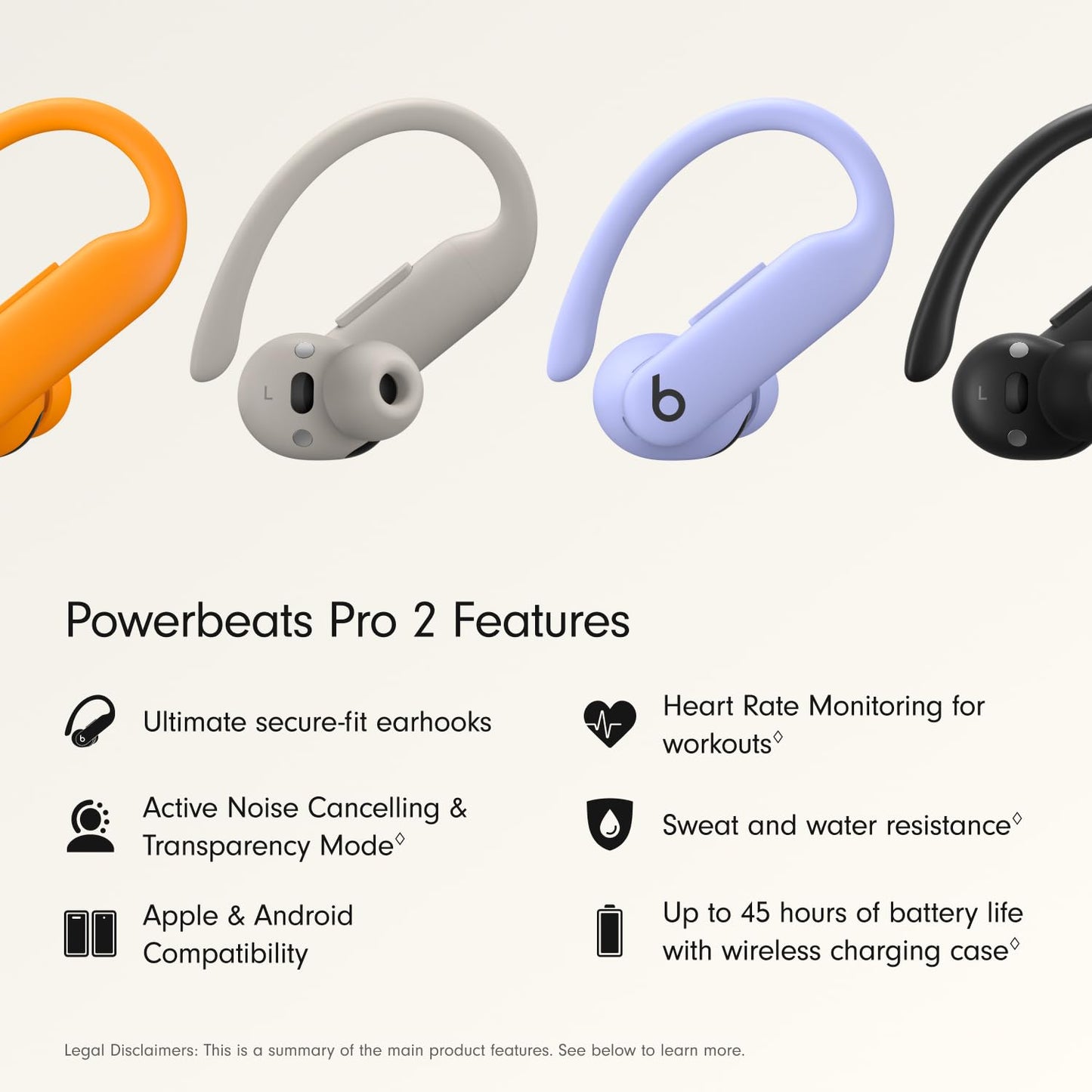 Beats Powerbeats Pro 2 Wireless Bluetooth Earbuds - Noise Cancelling, Heart Rate Monitor, IPX4, Up to 45H Battery & Charging Case, Works with Apple & Android - Hyper Purple