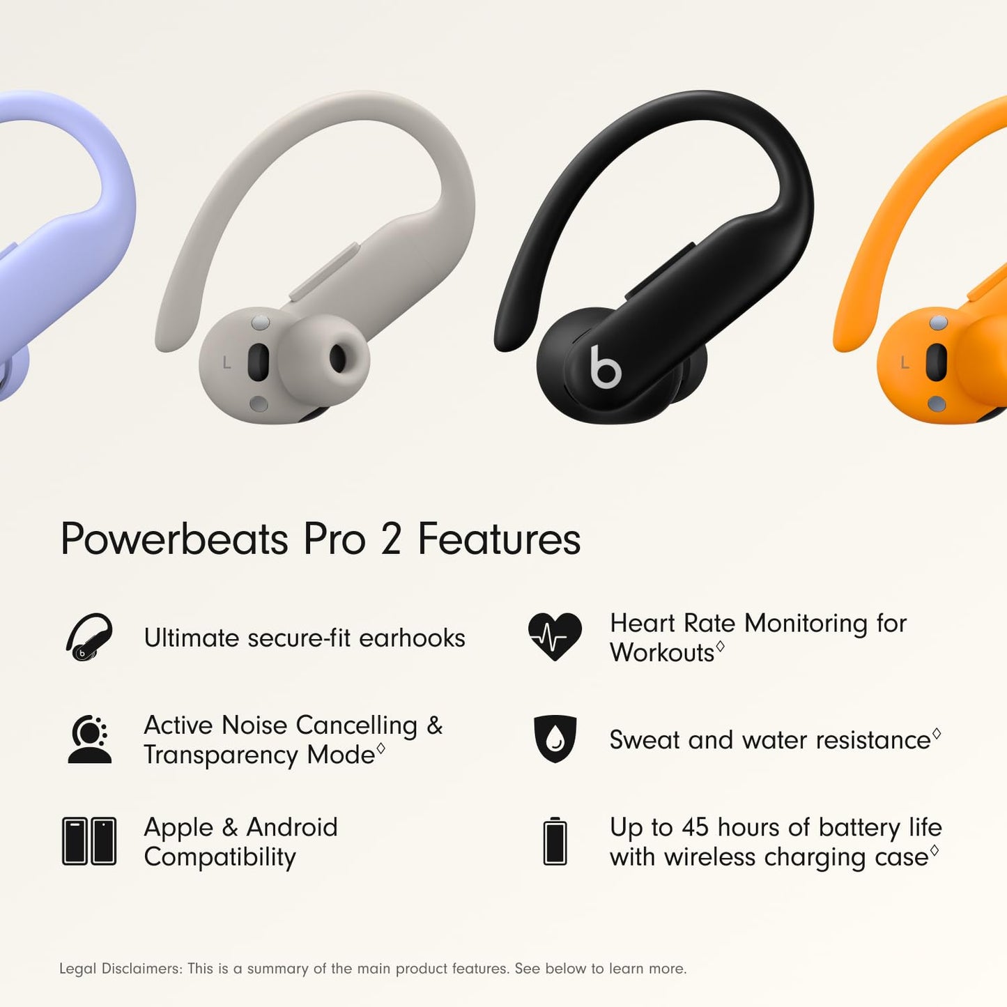 Beats Powerbeats Pro 2 Wireless Bluetooth Earbuds - Noise Cancelling, Heart Rate Monitor, IPX4, Up to 45H Battery & Charging Case, Works with Apple & Android - Hyper Purple