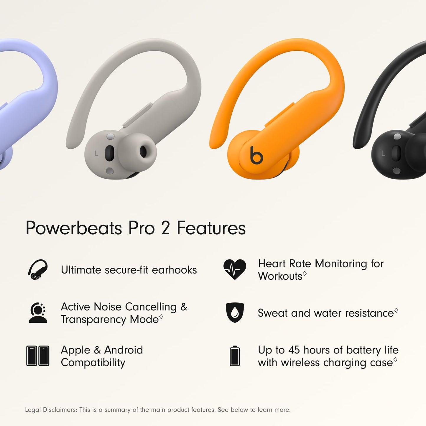 Beats Powerbeats Pro 2 Wireless Bluetooth Earbuds - Noise Cancelling, Heart Rate Monitor, IPX4, Up to 45H Battery & Charging Case, Works with Apple & Android - Hyper Purple