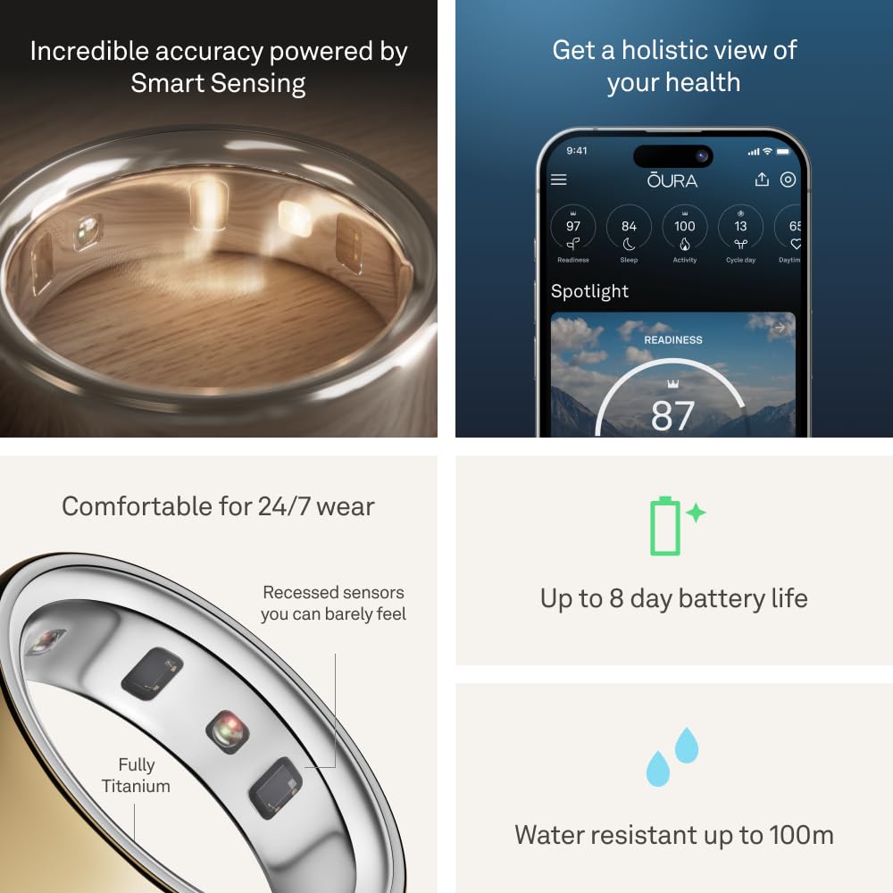 Oura Ring 4 - Rose Gold - Size 8 - Smart Ring - Size First with Oura Ring 4 Sizing Kit - Sleep Tracking Wearable - Heart Rate - Fitness Tracker - Up to 8 Days of Battery Life