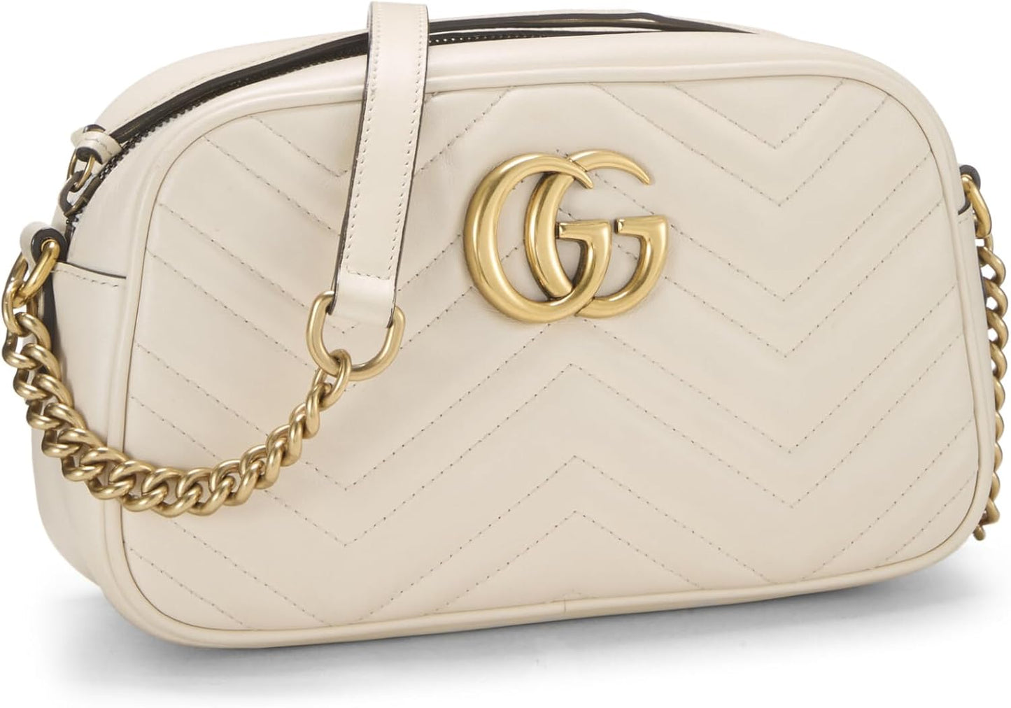 Pre-Loved White Leather Torchon GG Marmont Crossbody Bag Small, White