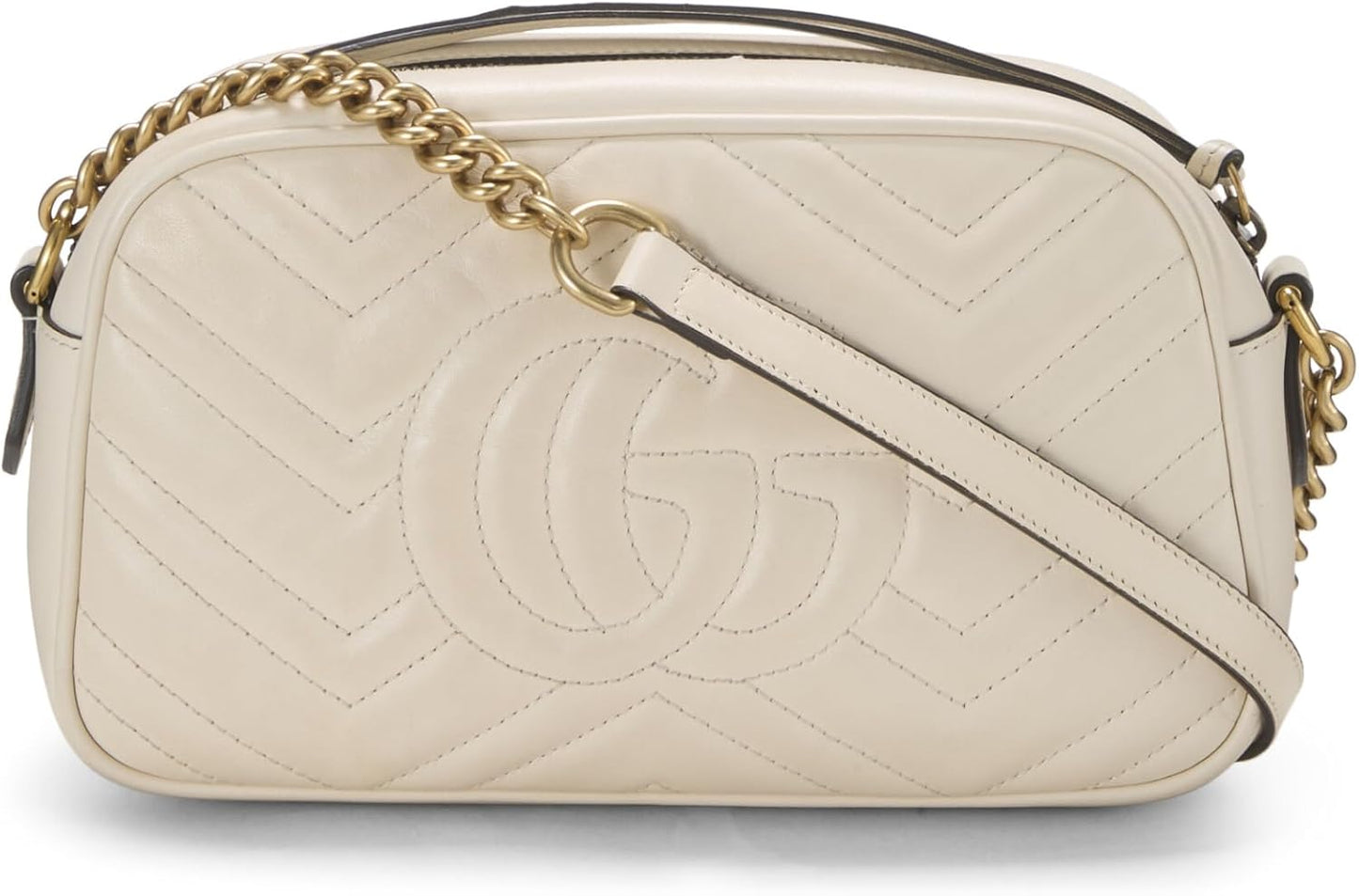 Pre-Loved White Leather Torchon GG Marmont Crossbody Bag Small, White