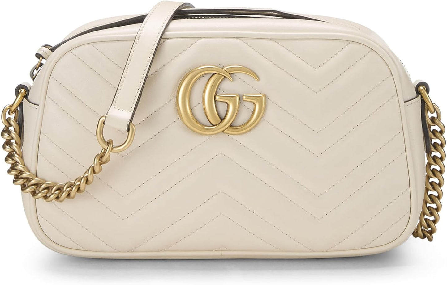 Pre-Loved White Leather Torchon GG Marmont Crossbody Bag Small, White