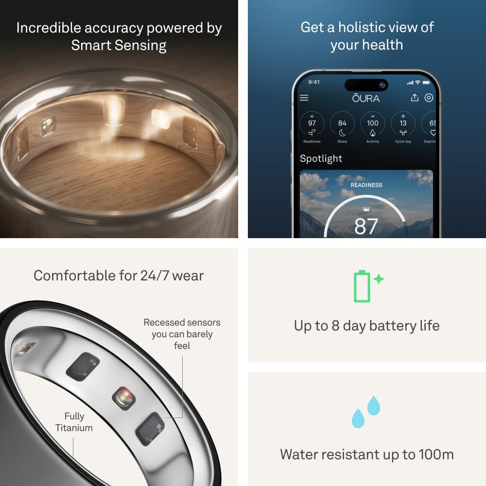 Oura Ring 4 - Rose Gold - Size 8 - Smart Ring - Size First with Oura Ring 4 Sizing Kit - Sleep Tracking Wearable - Heart Rate - Fitness Tracker - Up to 8 Days of Battery Life