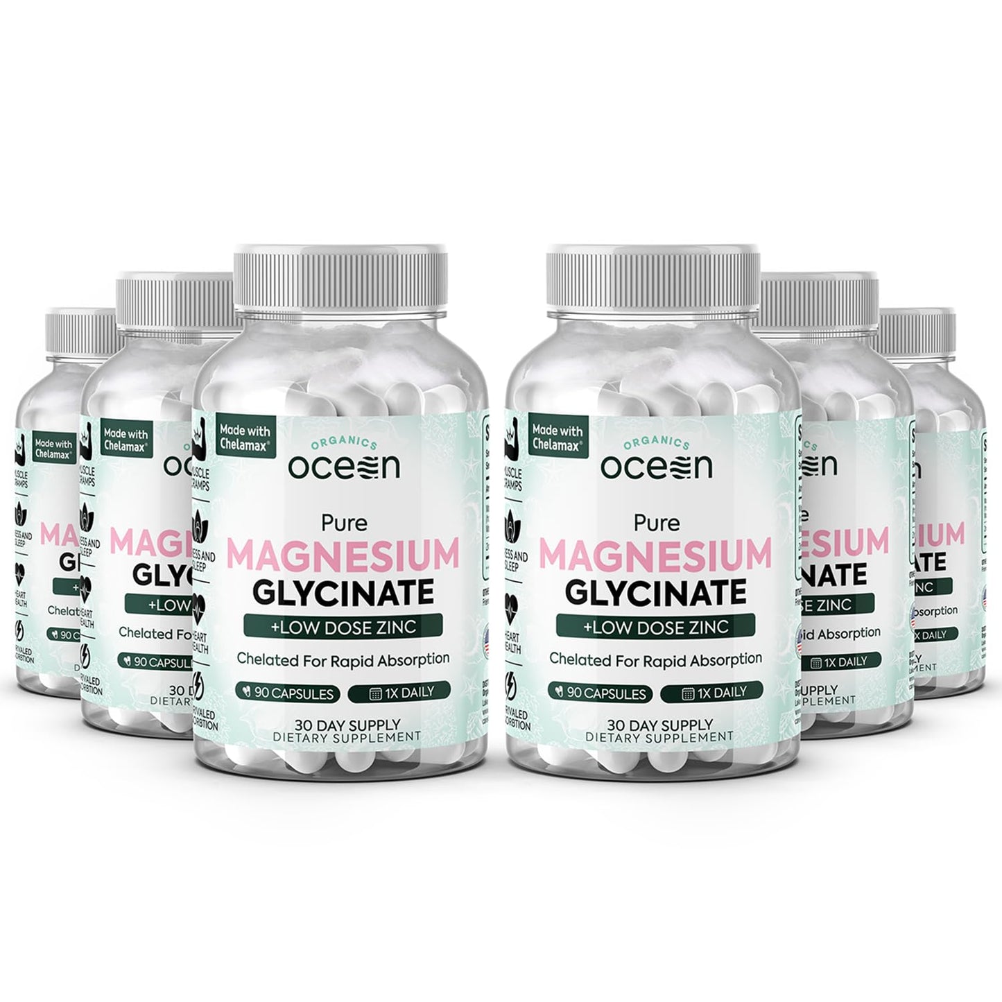 Pure Magnesium Glycinate with Zinc - Maximum Strength Chelated Magnesium Supplement for Women and Men for Muscle Cramps and Sleep Support - 90 Capsule