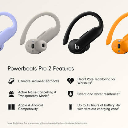 Beats Powerbeats Pro 2 Wireless Bluetooth Earbuds - Noise Cancelling, Heart Rate Monitor, IPX4, Up to 45H Battery & Charging Case, Works with Apple & Android - Hyper Purple