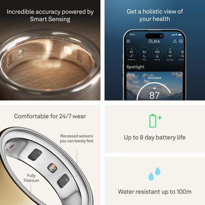 Oura Ring 4 - Rose Gold - Size 8 - Smart Ring - Size First with Oura Ring 4 Sizing Kit - Sleep Tracking Wearable - Heart Rate - Fitness Tracker - Up to 8 Days of Battery Life