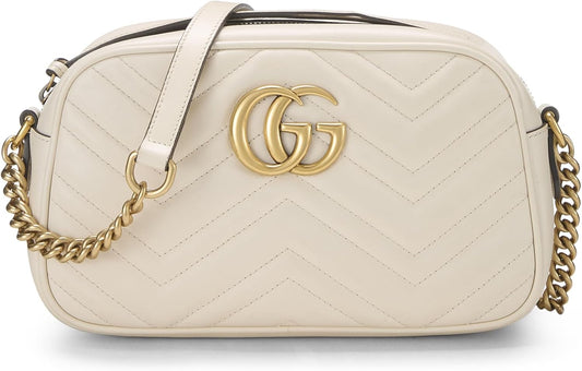 Pre-Loved White Leather Torchon GG Marmont Crossbody Bag Small, White
