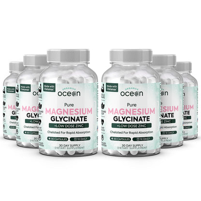 Pure Magnesium Glycinate with Zinc - Maximum Strength Chelated Magnesium Supplement for Women and Men for Muscle Cramps and Sleep Support - 90 Capsule