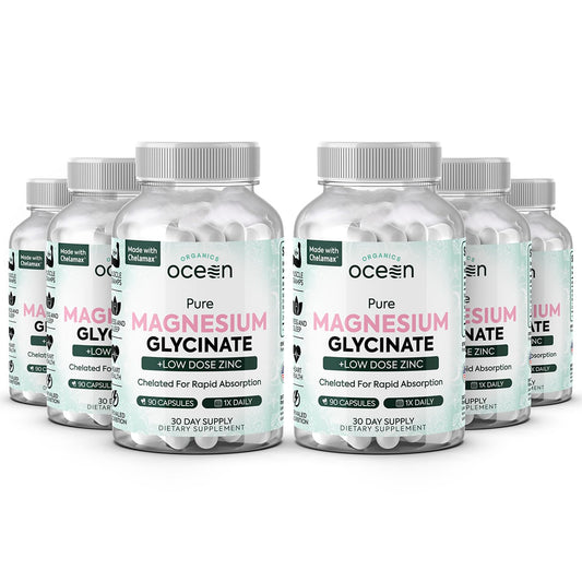 Pure Magnesium Glycinate with Zinc - Maximum Strength Chelated Magnesium Supplement for Women and Men for Muscle Cramps and Sleep Support - 90 Capsule