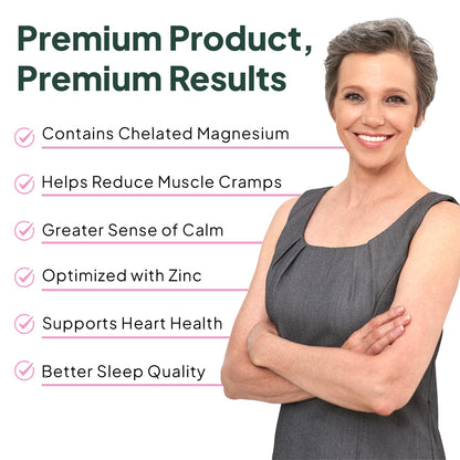 Pure Magnesium Glycinate with Zinc - Maximum Strength Chelated Magnesium Supplement for Women and Men for Muscle Cramps and Sleep Support - 90 Capsule
