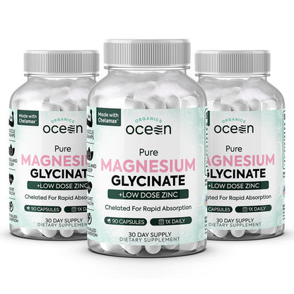 Pure Magnesium Glycinate with Zinc - Maximum Strength Chelated Magnesium Supplement for Women and Men for Muscle Cramps and Sleep Support - 90 Capsule